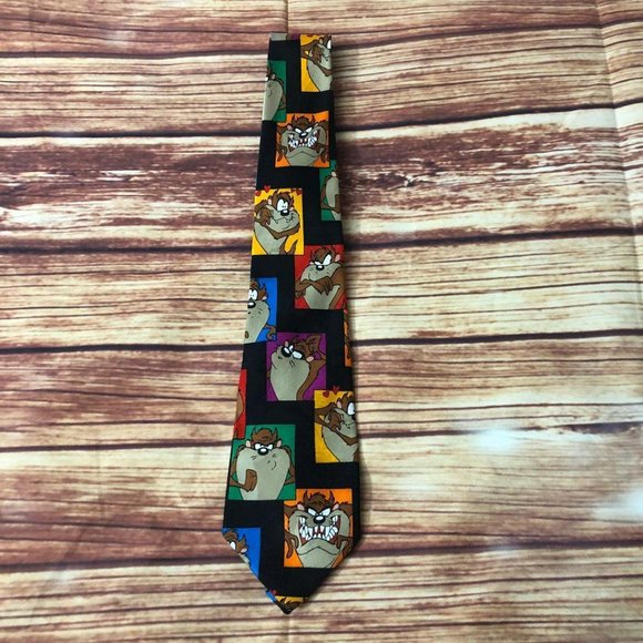 Vintage 90's Looney Tunes Mania Many Faces Expressions of Taz Tie Polyester - Picture 1 of 6
